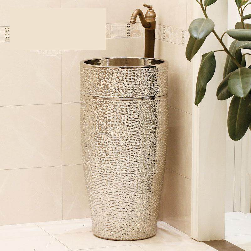 Toronto Ceramic Freestanding Sink With Attached Brass Faucet In Gold Finish